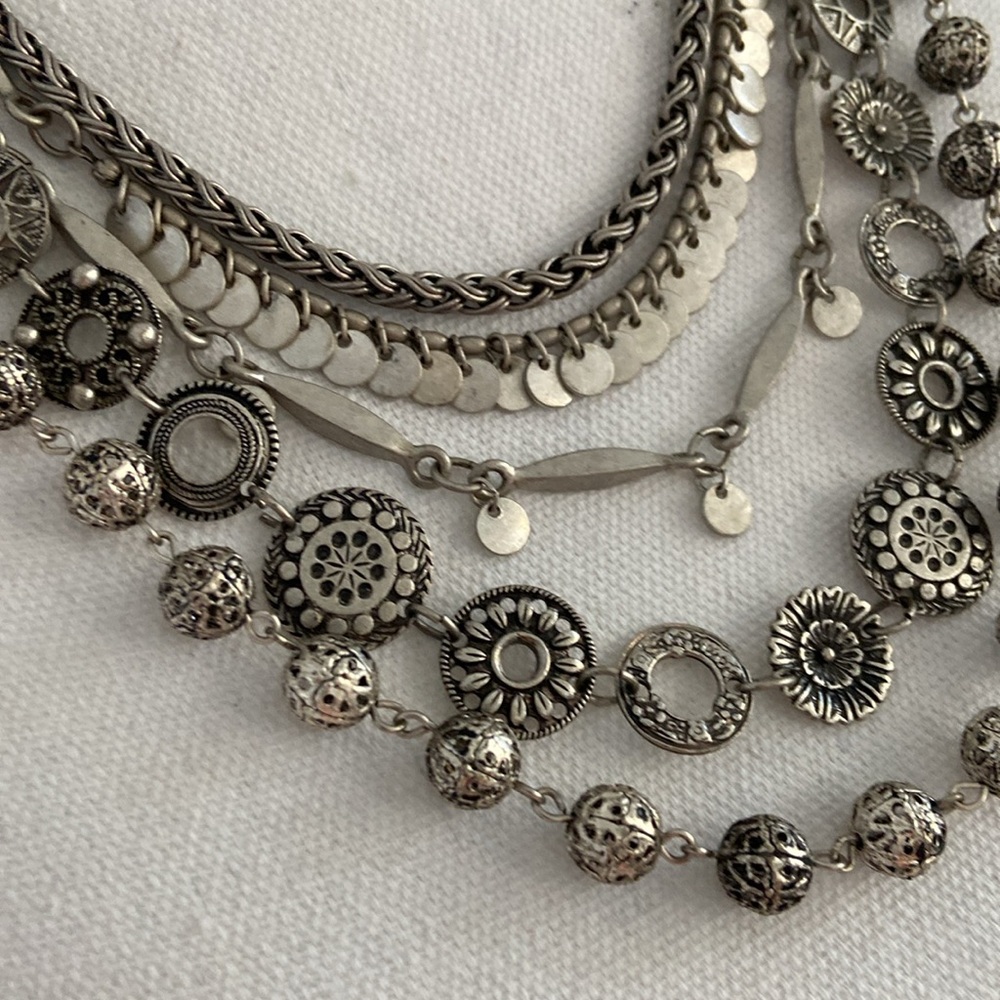 Chico’s Silver Tone Layered Statement Necklace Ch… - image 7